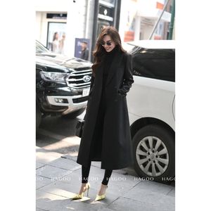 Abrigo largo tipo blazer para mujer, mezcla de lana, doble botonadura, cuello vuelto, manga larga, ropa de abrigo de invierno, bordado [B535] - Product Image 2