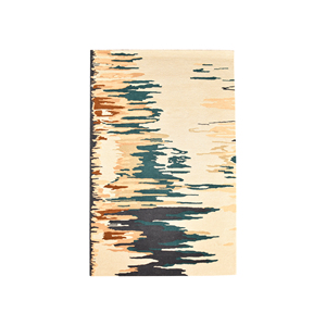 Tapis moderne en laine tufté à la main, motif abstrait reflet d'eau, crème beige vert sarcelle ocre, motif glitch, tapis 3D doux - Product Image 6