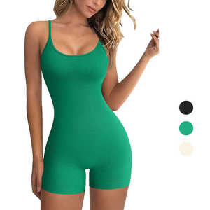 Precio al por mayor: Conjuntos de yoga y ropa de gimnasio transpirables para mujer con tirantes finos sin costuras, monos de fitness de talla grande con estampado de guinga. - Product Image 2
