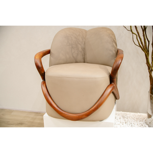Silla de Acento de Madera de Nogal de Lujo, Tapizada en Cuero con Reposabrazos de Madera Sólida para Sala de Estar, Recepción, Muebles de Hotel PISANO - Product Image 6