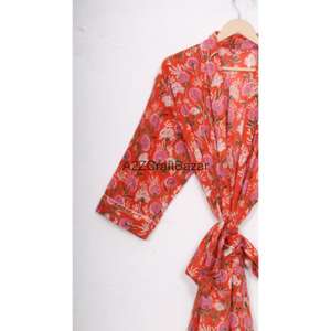 Bata Kimono Casual 100% Algodón con Estampado Floral y Cordón Ajustable para Mujer, Ropa de Noche de Verano, Túnica de Playa con Logo Trasero - Product Image 5