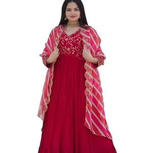 Dernier Designer Faux Georgette Broderie Séquence Multi Zari Travail Anarkali Robe Par Fab Zone - Product Image 1