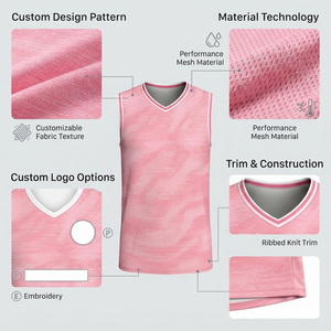 Maillot de basket-ball rose personnalisé sans manches, respirant, anti-bactérien, en polyester/nylon, impression numérique, unisexe adulte - Product Image 6