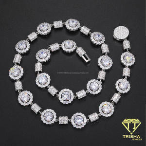 Collar de cuentas redondas en tono plateado de lujo con eslabones florales brillantes, joyería de moda para hombres, importadores y minoristas al por mayor - Product Image 2