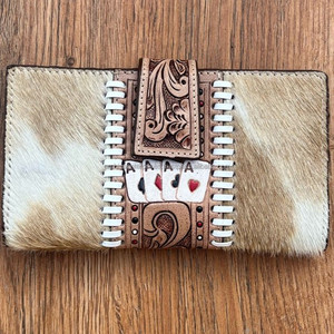 Cartera de cuero tallado a mano con flecos occidentales bandolera monedero de jugador Cartera de cuero tallada a mano y tarjetero hecho a mano conjuntos de trío elegantes - Product Image 4