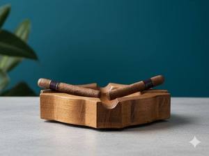 Cendrier en bois d'acacia gravé, forme personnalisée, design moderne, avec poignée facile pour utilisation en voiture, modèle étoile - Product Image 6