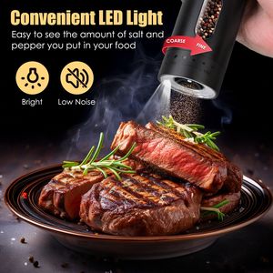 Molinillo de Pimienta Eléctrico Recargable por USB con 6 Ajustes de Grosor y Luz LED, Capacidad de 110 ml/3 oz, 1 Unidad, Molinillo de Sal Automático - Product Image 6