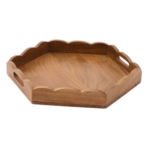 Bandeja de Servir Hexagonal de Madera de Acacia con Asas, Bandeja Decorativa de Madera para Mesa de Centro, Otomana y Desayuno - Product Image 2