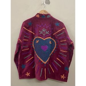 Chaqueta de Algodón de Punto con Terciopelo Bordado a Mano para Mujer, Cuello Mandarín, Manga Larga, Estampado Floral, Frente Abierto, Estilo Prairie, Invierno/Primavera - Product Image 3
