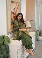 Ensemble Salwar Kameez brodé vert, robe traditionnelle pakistanaise pour femmes avec châle, motif floral, tenue décontractée pour les festivals