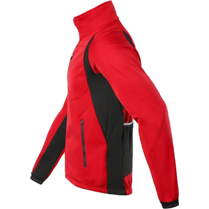 Red <b>Cycling</b> <b>Jacket</b> with Black Panels Full Zip Front Pockets Windproof Breathable Long Sleeve Sport Wear - Product Image 2