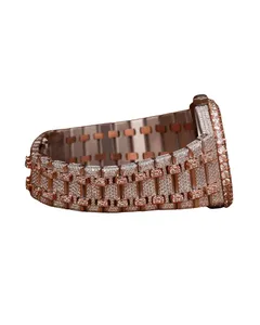 Montre de luxe pour homme en or rose, sertie de diamants Moissanite VVS taille ronde, style Hip Hop, avec cadran rose - Product Image 3