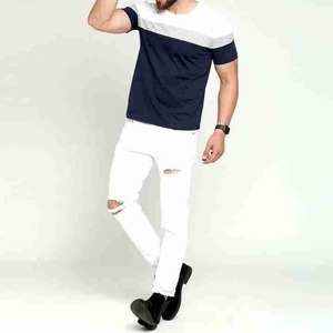 Camiseta de Manga Corta con Cuello Redondo para Hombre, con Ribete en Contraste, de Algodón Tejido, Color Sólido Informal, Corte Regular - Product Image 6