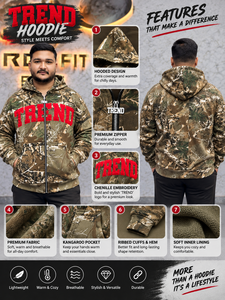 Sweat-shirt à capuche camouflage zippé pour homme, style décontracté oversize, tissu en molleton respirant, style automne - Product Image 3