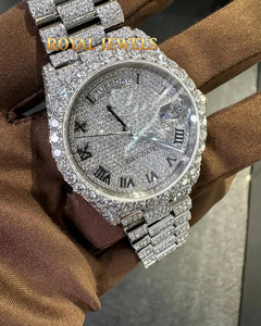 นาฬิกาข้อมือจักรกลแบบ Iced Out สายสแตนเลสสตีล ระบบออโตเดท ตัวเลขโรมัน หรูหรา - Product Image 4