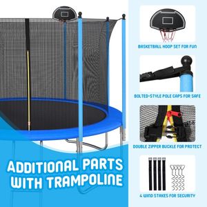 Trampolín de 10 pies con aro de baloncesto, red de seguridad exterior, juguete divertido para saltar - Product Image 4