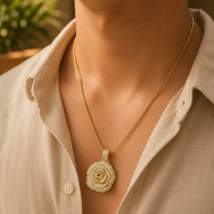 Collier pendentif breloque fleur de rose plaqué or blanc, serti de moissanite VVS1, bijoux hip-hop, cadeau - Product Image 5