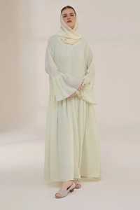 Cream Floor Modest Islamic <b>Dress</b> <b>Long</b> Sleeve High Neck Solid Color Lightweight Daily Wear Middle East Style Muslim Abaya Sets - Product Image 3