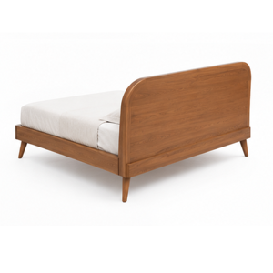Solid Teak Wood Platform Bed Modern Wooden Bed Frame with Curved Slatted <b>Headboard</b> for King <b>Queen</b> Bedroom - Product Image 4