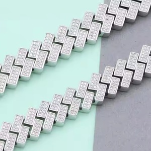 Trendy Unisex Luxury White <b>Gold</b> Cuban Link Chain VVS Studded Round Cut Diamond <b>Tester</b> Check Moissanite for Wedding - Product Image 3