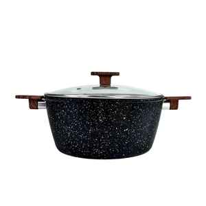 Casserole en granit antiadhésive avec couvercle en verre, casserole en aluminium, poignées en bois, ustensiles de cuisine, induction - Product Image 5