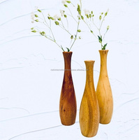Vase à fleurs en bois sculpté à la main Vase de décoration de maison et de bureau Vase en bois rond en bambou fait à la main