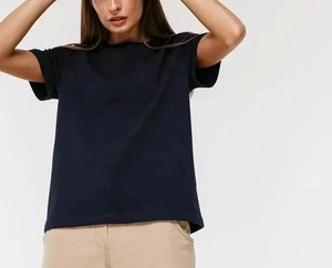Camiseta Casual de Manga Corta Azul Marino para Mujer, 100% Algodón, Corte Holgado, Cuello Redondo, Largo Regular, Tejido Transpirable, OEM ODM - Product Image 3