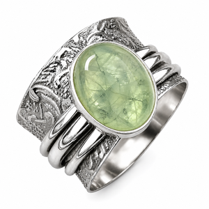 Light Green Prehnite Silver Plated Handmade Artisan <b>Statement</b> <b>Ring</b> with Oval Shape and Spinner Style for Women for Parties - Product Image 1