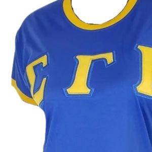 Camiseta de la Hermandad Sigma Gamma Rho, Azul, para Mujer, Manga Corta, Cuello Redondo, con Gráfico de Letras Griegas, Informal, Personalizada - Product Image 4