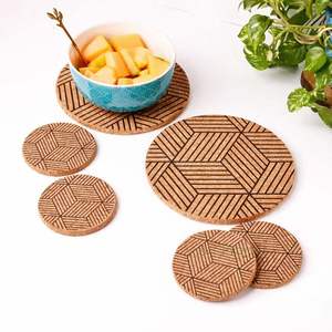 <b>Wooden</b> Trivet Set with Geometric Design Heat Resistant <b>Table</b> Protector for Hot Pots Stylish Kitchen Dining Decor - Product Image 5