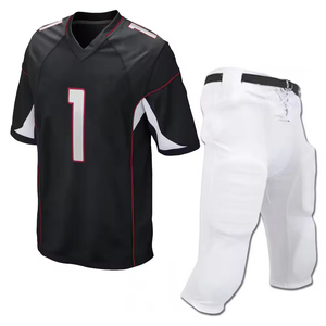 Custom Sublimated American Football Jersey Men's <b>Black</b> White <b>Pants</b> Set V-Neck Short Sleeve Moisture Wicking Polyester Uniform - Product Image 1