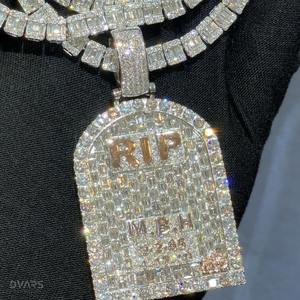 Moissanite Brilliant Cut VVS Luxury 925 Sterling Silver Rhodium/<b>Gold</b> Plated Custom Iced Memory RIP Pendant Latter <b>Number</b> Hip Hop - Product Image 2