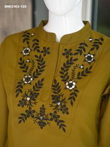 Conjunto coordinado de Kurti y pantalón corto de seda romana de alta calidad con trabajo de hilo bordado y manga 3/4 para mujer - Exportador de moda - Product Image 5