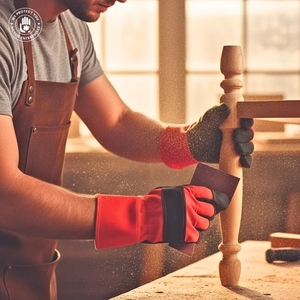 Guantes de Trabajo de Cuero de Grano Completo para Muebles, Guantes de Seguridad Premium Resistentes a la Abrasión con Costuras Reforzadas, Rojo y Negro - Product Image 3