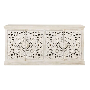 Jodhuri Woods Velio Carving <b>Sideboard</b> In Mango Wood White Distress Featuring Elegant Hand Carving Durable Construction - Product Image 5