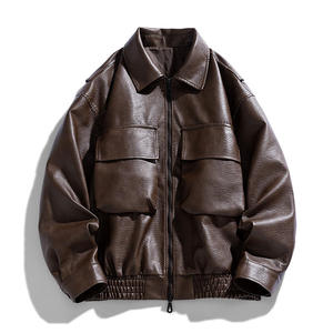 Veste en cuir coupe-vent décontractée, design personnalisé, veste en cuir pour moto, fermeture éclair - Product Image 1