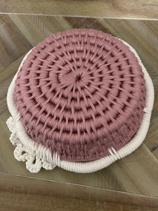 Elegant Pink And White Flower Design Macrame <b>Basket</b> Perfect For <b>Display</b> Fruits Storage And Creative Gifting Use From India - Product Image 5