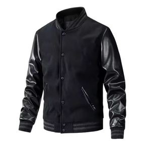 Veste universitaire Stonefield Manufacturing - 100% laine, col montant à capuche, patchwork sur le devant, imperméable, streetwear, vêtements d'extérieur pour l'hiver - Product Image 1