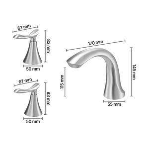 Rubinetto per vasca da bagno a 3 fori con cascata, a 2 maniglie, montaggio su piano, set rubinetteria per vasca con collo di cigno per bagno e doccia - Product Image 6