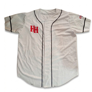 Camiseta de Béisbol Blanca con Botones y Estampado Gráfico Rojo, de Poliéster de Secado Rápido, con Bordado 3D, de Última Tendencia, de un Buen Proveedor - Product Image 1