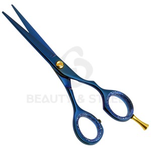 กรรไกรตัดผมสีน้ำเงินเข้มระดับมืออาชีพ พร้อมสกรูทองเหลืองและใบมีดโค้งคมกริบสำหรับช่างตัดผม - Product Image 2