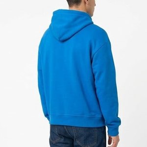 Sweat-shirt à capuche bleu pour homme avec logo personnalisé, imprimé visage abstrait sur le devant, coupe classique, en coton tricoté, décontracté, pour l'automne, vente en gros - Product Image 2
