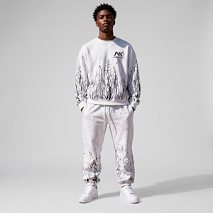 Men’s White Crack Print Tracksuit <b>Set</b> Graphic Crewneck Sweatshirt & Jogger <b>Pants</b> <b>2</b> <b>Piece</b> Streetwear Sportswear <b>Set</b> - Product Image 1