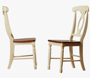 Silla de Comedor Clásica de Madera de Dos Tonos, Estructura Color Marfil, Asiento de Madera Marrón Intenso, Respaldo con Recorte Ovalado, Muebles de Cocina Rústicos - Product Image 3