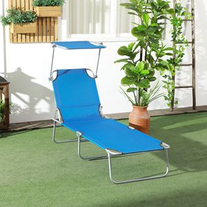 Sdraio Pieghevole Blu per Piscina Esterna con Parasole, Comoda Chaise Longue per Prendere il Sole - Product Image 2