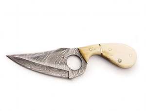 Handcrafted Damascus Steel Compact Utility <b>Knife</b> Natural Bone Handle Finger Hole <b>Craft</b> Tool - Product Image 3