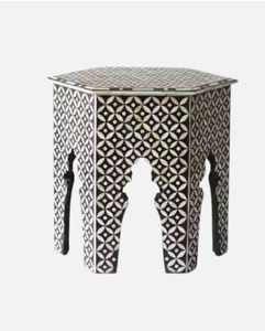 Mesa Consola Moderna Tradicional Hecha a Mano con Incrustaciones de Hueso y Rayas, en Madera Gris para Entrada, con Taburete para Uso Doméstico - Product Image 4