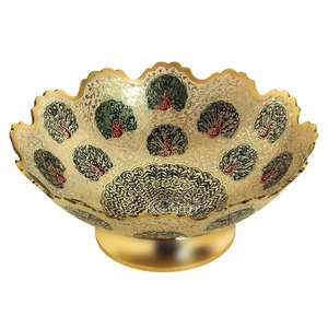 ชามผลไม้ทองเหลืองทำมือพร้อมงานแกะสลักตกแต่ง ชามเสิร์ฟตกแต่งอย่างหรูหราสำหรับโต๊ะอาหาร ห้องครัว และบ้าน - Product Image 3