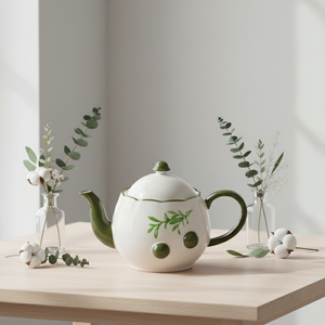 Tetera de Porcelana Fina de Primera Calidad 3460983D-1.0 NUEVA con Estampado de Rama de Olivo y Fruta - Product Image 4