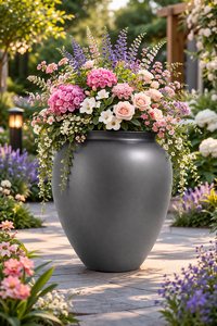 Decorative Iron Flower Vase Elegant Floor <b>Standing</b> Metal Vase With Grey Finish For Living Room <b>Corner</b> Decoration Purpose - Product Image 4